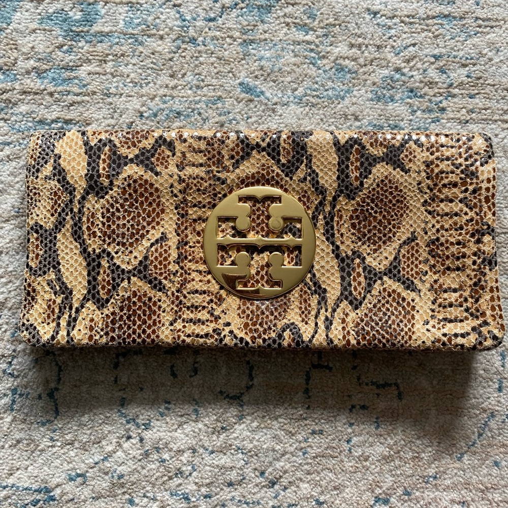 Tori Burch snake print leather clutch